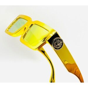 Gold‎ Yellow Mirror Sunglasses Square Frame Beach Outdoor Reflective Lens Luxury